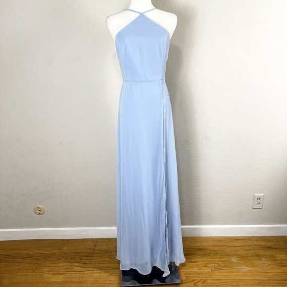 Lovely LB035‎ Size 10 Sky Blue SKYB Halter Chiffon Formal Maxi Dress Gown NWT - Picture 1 of 12